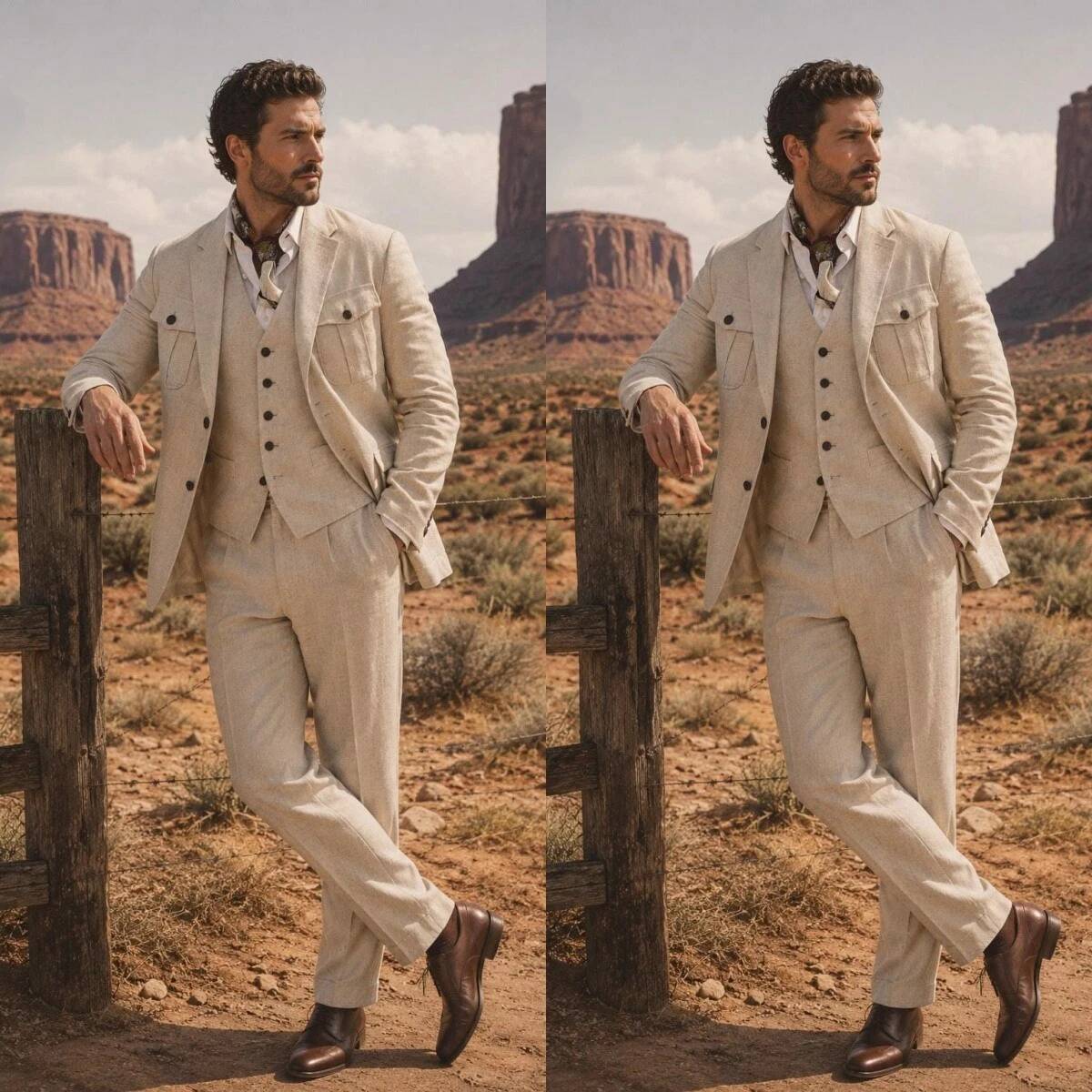 Outdoor Hunting Trousers - Beige Linen 3 Piece Safari Suit